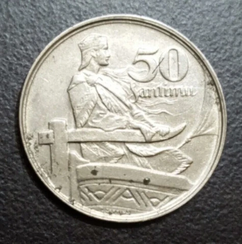1922 Latvia 50 Santimu Coin KM 6 XF Pure Nickel Cover