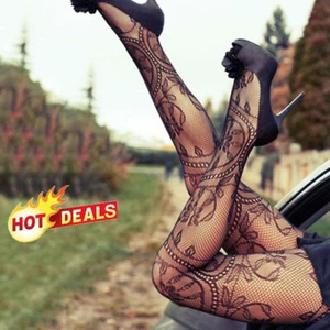 Women Ladies Fishnet Net Pattern Burlesque Hoise Pantyhose Black Tights OneSize - Picture 1 of 1