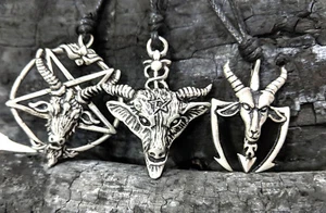Baphomet Ziegenkopf Pentagramm Stern Silber Zinn Charm Halskette Anhänger Schmuck - Bild 1 von 5