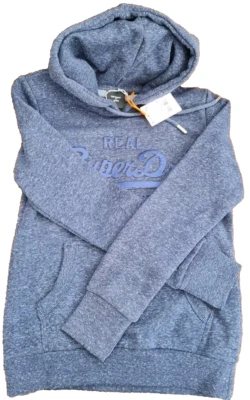 Moletom com capuz Superdry XS 8 tons em relevo azul marinho nevado novo com etiquetas originais - Imagem 1 de 4