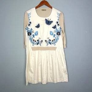 Gizia Casual EY303 Embroidered 3/4 Sleeve Knit Dress Size 38 Beige - Picture 1 of 15