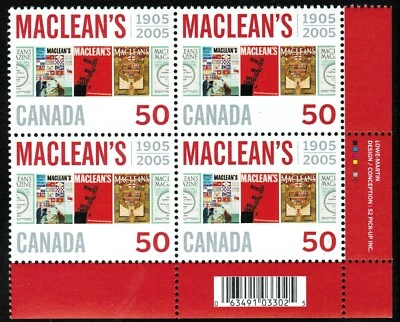 Canada sc#2104 McClean's Magazine, LR Imprint Block, Mint-NH - Image 1 of 2