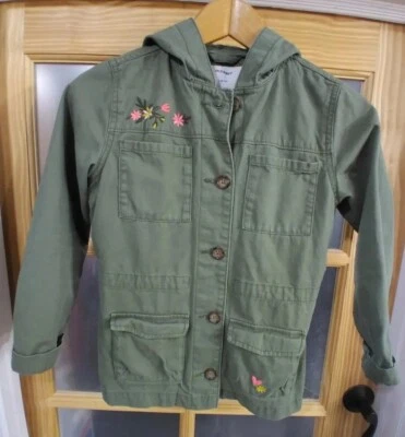 Denim Jacket  Embroidered Flowers Old Navy Cargo Big Girl brushed L 10-12 - Image 1 of 4