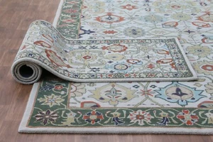 Colorromace Catherine Green Border Handtufted Wool Area Rug Traditional Design  - Picture 1 of 16