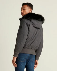 TOBOGGAN Enzo II Faux Fur-Trimmed Gray Hooded Down Bomber Men's Jacket L NWT - Picture 1 of 8