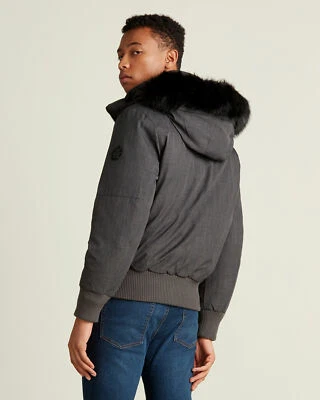 TOBOGGAN  Enzo II Faux Fur-Trimmed Gray Hooded Down Bomber Men's Jacket  L  NWT - Image 1 of 4