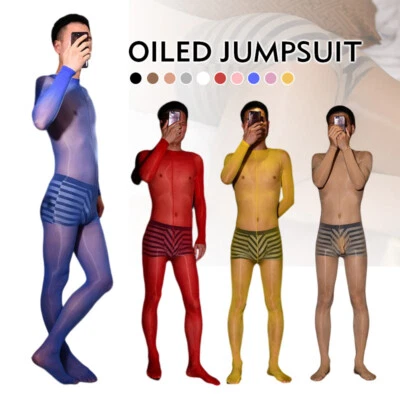Hombres Aceitoso Brillante Bodystocking Pantimedias Entrepierna Abierta Body Mangueras Largas Body Foto 1 de 4