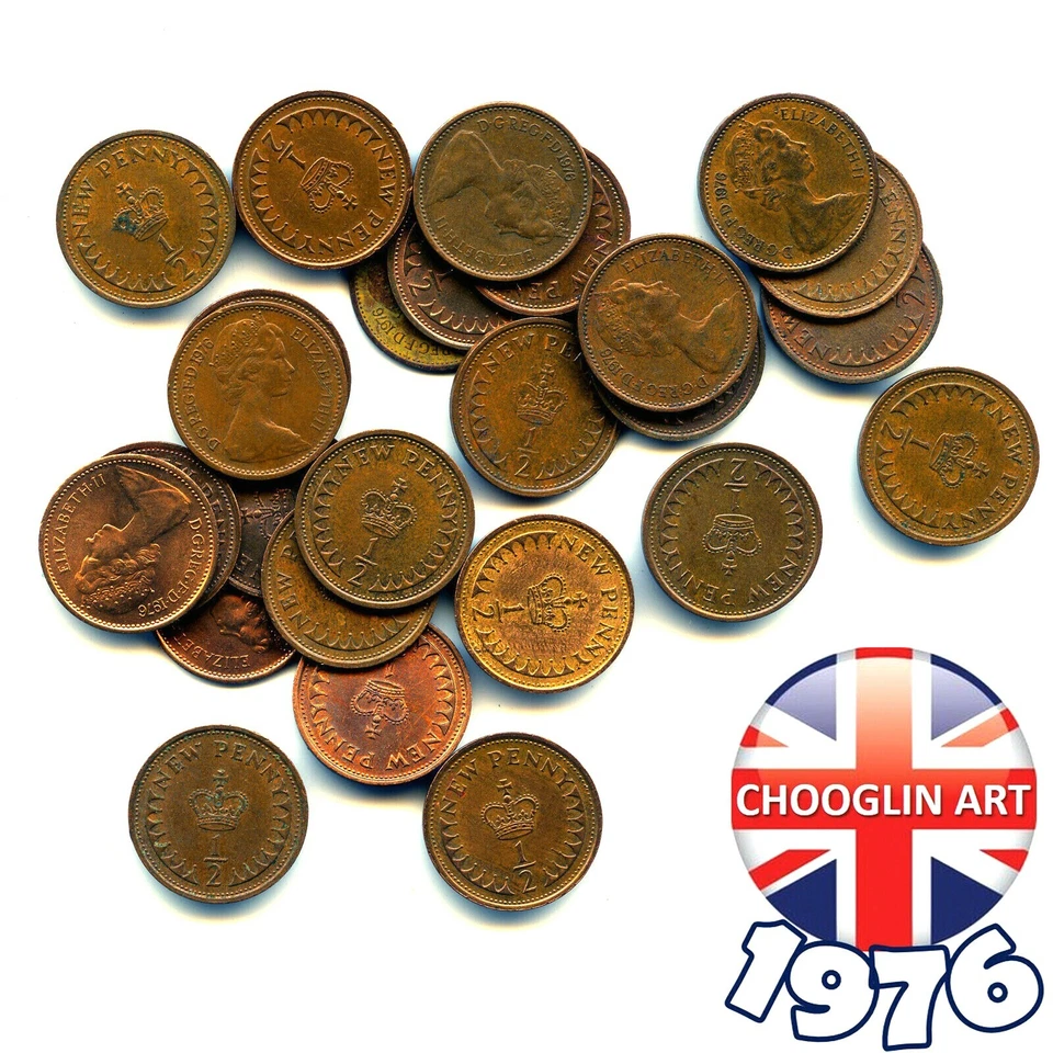 Set of (x25) BRITISH 1976 ELIZABETH II HALF PENNY ½p coins, 49 Years Old! - Image 1 of 1