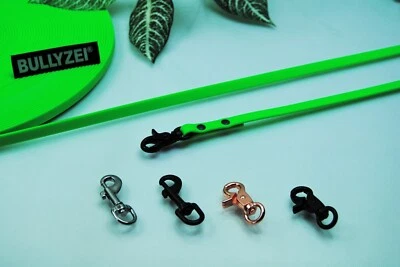 Bullyzei PVC Gummi Hundeleine 10mm Neon-Grün abwischbar Schleppleine Welpenleine