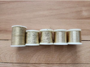 Lot 5 NEW Vintage Madeira Metallic Gold Polyester Braid Machine Embroidery Spool - Picture 1 of 5