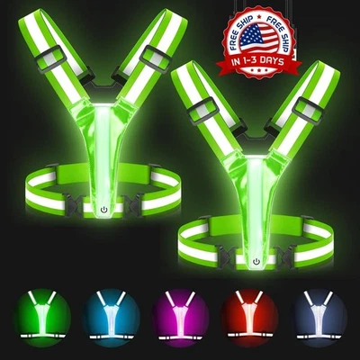 Chaleco reflectante LED para correr, 5 colores de luz, recargable, ajustable NUEVO Foto 1 de 4