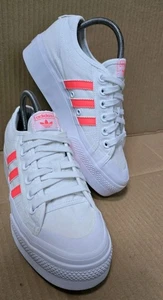 ADIDAS NIZZA SNEAKER GRÖßE UK 6 PLATEAUSOHLEN WEISS & ROSA TOP ZUSTAND  - Bild 1 von 10