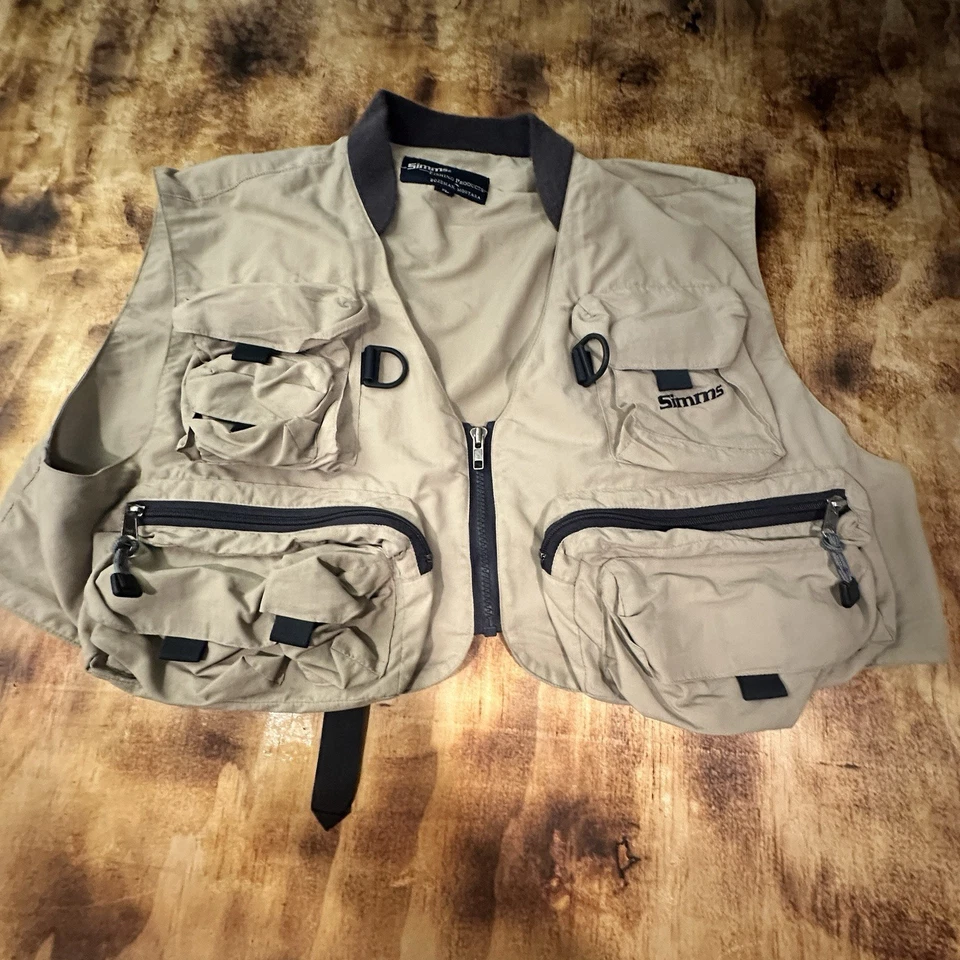 Simms Bozeman Montana Fly Fishing Vest Vintage USA Fish XL Tan Extra Large Trout - Image 1 of 4