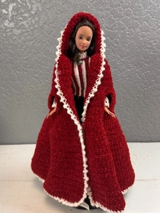 Vintage Hand Crocheted Dress, Barbie Beautiful Red Riding Hood Dress & Cape - Picture 1 of 14