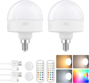E12 Rechargeable Light Bulb with Remote Control Timer and 15 Colors Options Puck - Picture 1 of 9