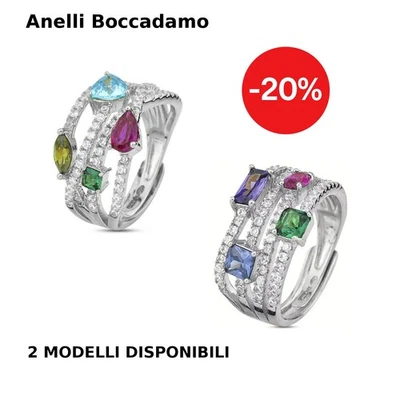 Anello donna Boccadamo argento 925 zirconi multicolor regolabile AN511 AN512 - Immagine 1 di 3