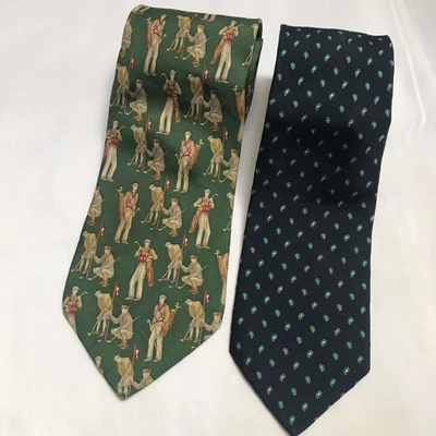 Винтажные шелковые галстуки Burberry зеленый гольф / темно-синий пейсли сделано в Италии - Изображение 1 из 4