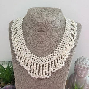 Faux Pearls Necklace Collar Bib Statement Jewellery - Picture 1 of 5