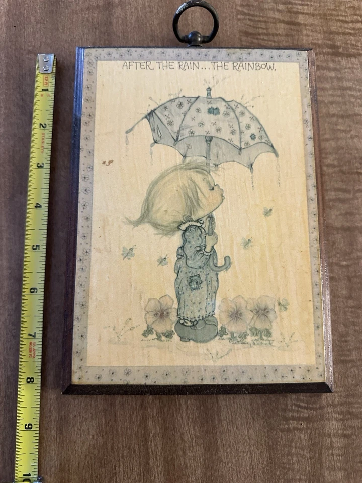 VINTAGE After The Rain The Rainbow Art Plaque Little Girl Umbrella Nursery Decor - Image 1 of 1