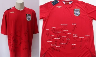 2006-07 England Away Shirt Squad Signed inc. Lampard, Rooney & Terry + COA & Map - Image 1 of 4