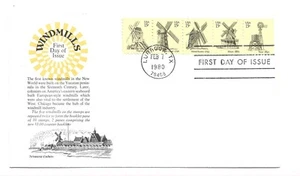 Molinos de viento 1738-42, tira de 5, Aristocrat Cachets FDC - Imagen 1 de 1