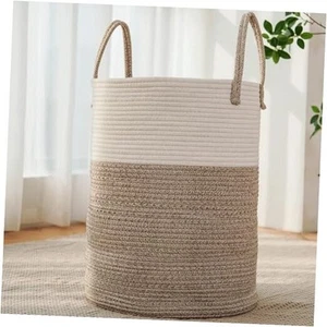 Large Woven Laundry Basket Hamper,60L Cotton Rope Storage Bin for  - Picture 1 of 7