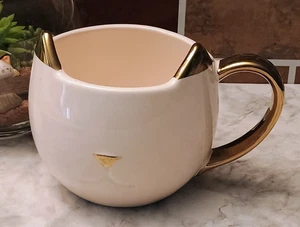 Tazza da caffè Pinky Up Chloe rosa gatto faccia di gattino orecchie e manico oro 12 oz - Foto 1 di 4
