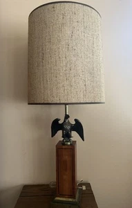 Vtg. American Eagle Table Lamp Original Shade 29.5" Tall Brass Wood Bronze MCM - Picture 1 of 19