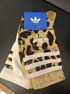 adidas Leopard Crew Socks 3 Stripe Trefoil Size XL JB7855 2 Pair Pack - Picture 1 of 8
