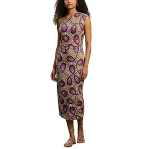 One Shoulder African Print Ankara Bodycon Midi Dress Size L | Fitted Stretch L - Picture 1 of 8