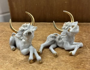 Enesco Bull Gals Blue Spaghetti Hair Tail w/ Gold Hooves, Lashes + Horns 1950’s - Picture 1 of 10