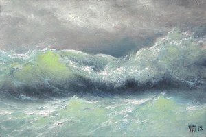 298 - 5"x7" CANVAS GICLEE ART PRINT SEASCAPE Wave Ocean Storm Nautical Museum  - Picture 1 of 1