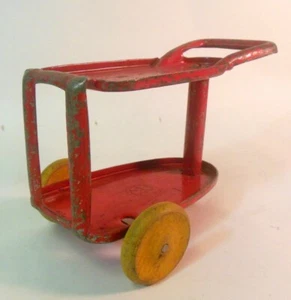 Antique MAR USA Toy Tea Cart Trolley Tin Steel Wood Wheels - Picture 1 of 12