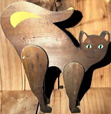 Vintage Cat Wooden Halloween Witch Hand Painted 17” Tall