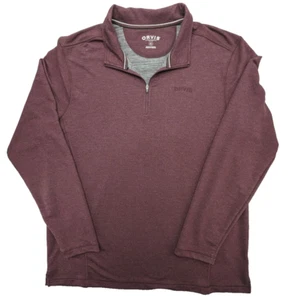 Orvis Sweater Mens XL Burgundy LS Quarter Zip Pullover Mid-weight Logos - Picture 1 of 9