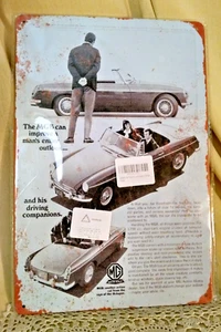 AUSTIN HEALEY SIGN MG 1967 MGB DISTRESSED METAL NEW SEALED RECTANGULAR RETRO. - Picture 1 of 9