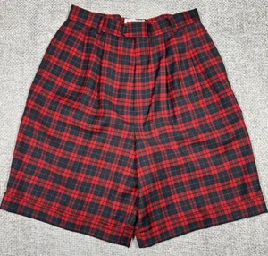 Vintage Sea Winds Shorts Womens 10 Red Green Plaid Wool Mom High Rise Pleated - Picture 1 of 11