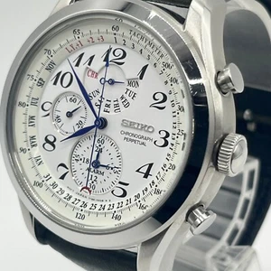SEIKO Chronograph Perpetual SPC131PO1 Quartz White Dial Aanlog Men's Watch Used - Picture 1 of 10