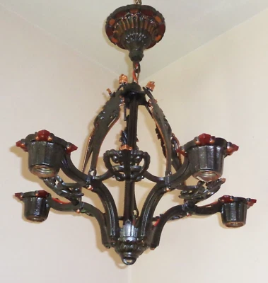 Lámpara de techo Moe Bridges Riddle Co antigua años 20 Art Nouveau 5 bombillas Foto 1 de 4