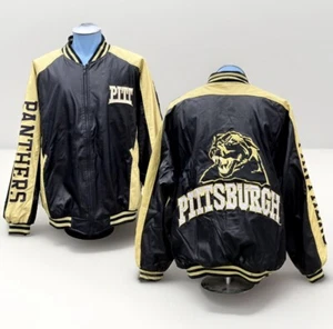 Pitt Panthers Jacket Men’s XXL Pittsburgh Vintage 90s NCAA Faux Leather Zip Coat - Picture 1 of 14