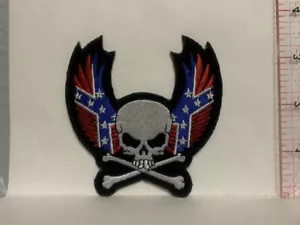Skull Cross Bones Wings Flag Iron On Patch AA - Bild 1 von 2