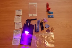 Frontglas, Bildschirm Reparatursatz für iPhone 5, 5S weiß, Loca Kleber, Draht, UV Taschenlampe - Bild 1 von 1