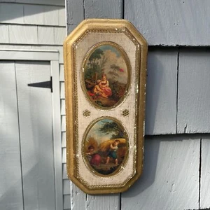 Bambini 11" Barocco Legno Superficie Oro Fiorentino 2 Ovali Wall Art Vintage Chips - Foto 1 di 5