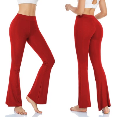Mujeres Cintura Alta 2 Bolsillos Suave Bootcut Yoga Pantalones Damas Informales Largo Bootleg EE. UU. Foto 1 de 4