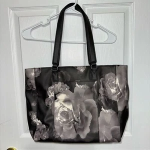 Simply Vera Vera Wang Lavey Raddix Tote Bag Floral Black Gray Faux Leather - Picture 1 of 6