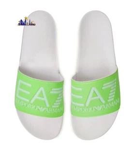 EA7 Emporio Armani Mens Slides Paradise Green/White Sliders All Sizes