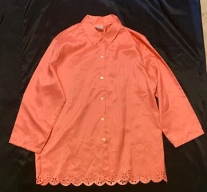 Style Studio Large Polyester Button-Up Floral Embroidered Salmon Shirt - Picture 1 of 7