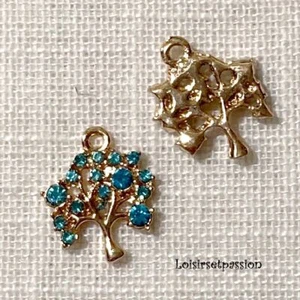 CHARM CHARM - FRUCHTBAUM STRASS BLAU, Metall vergoldet ** 14 x 17 mm ** Stück 210 - Bild 1 von 1