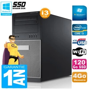 PC tour DELL 9020 Core I3-4130 RAM 4Go Disco 120 Go SSD Grabador DVD Wifi W7 - Imagen 1 de 1