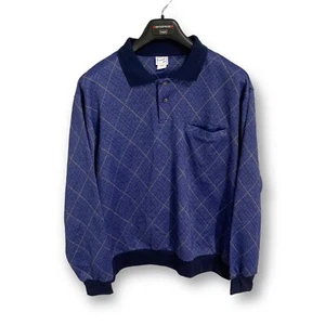 Vintage Look Sweater Men's XL Long Sleeve Blue Argyle Collard Haband Casual Joe - Picture 1 of 4